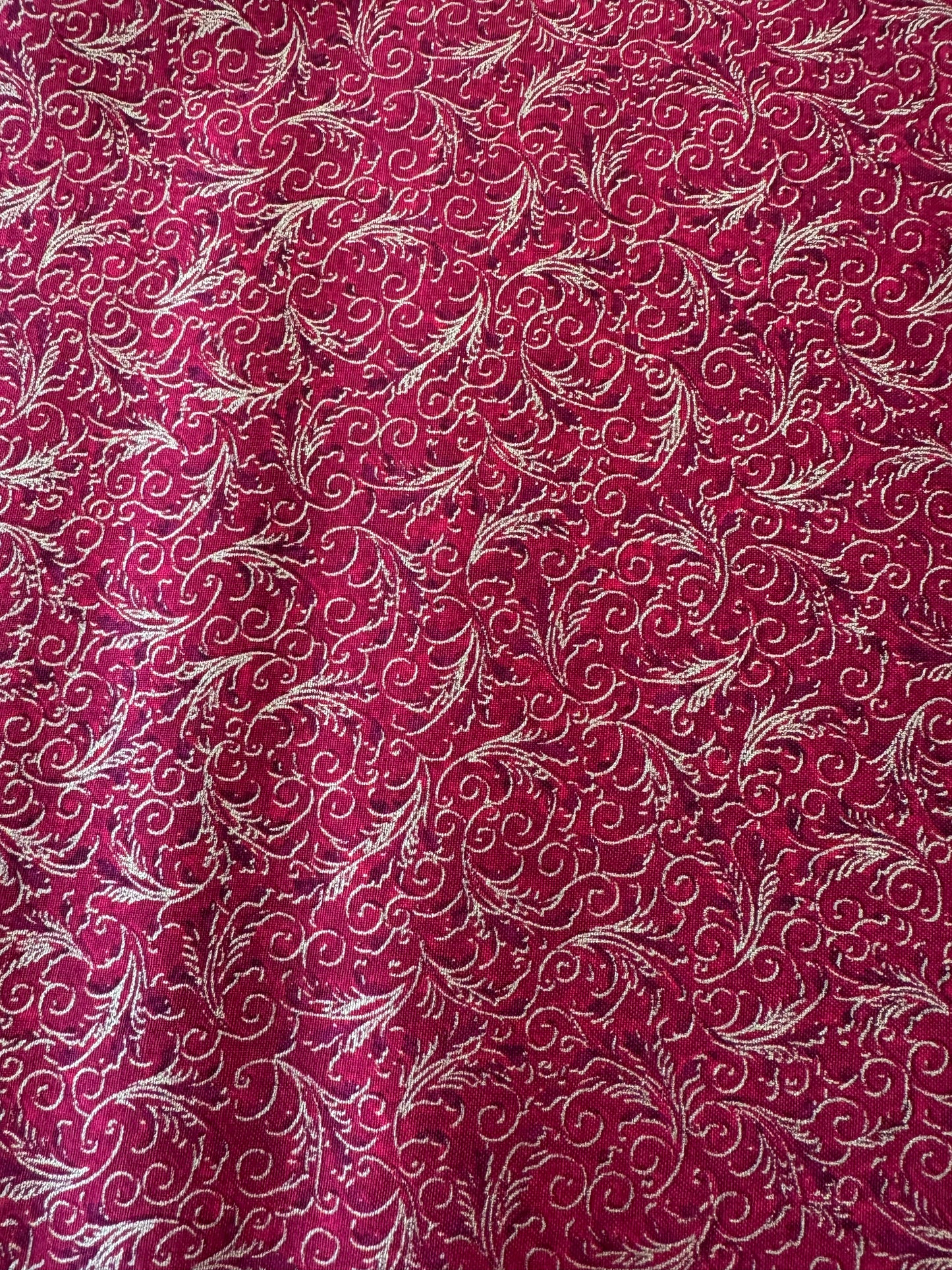 Hi Fashion Christmas Gold Scroll on Red Metallic 100% Cotton Fabric Price Per Yard