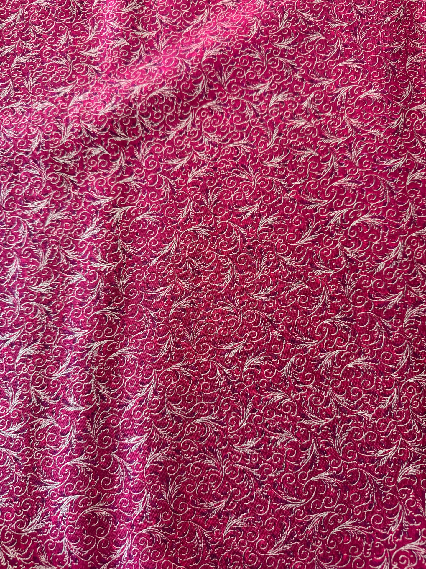 Hi Fashion Christmas Gold Scroll on Red Metallic 100% Cotton Fabric Price Per Yard