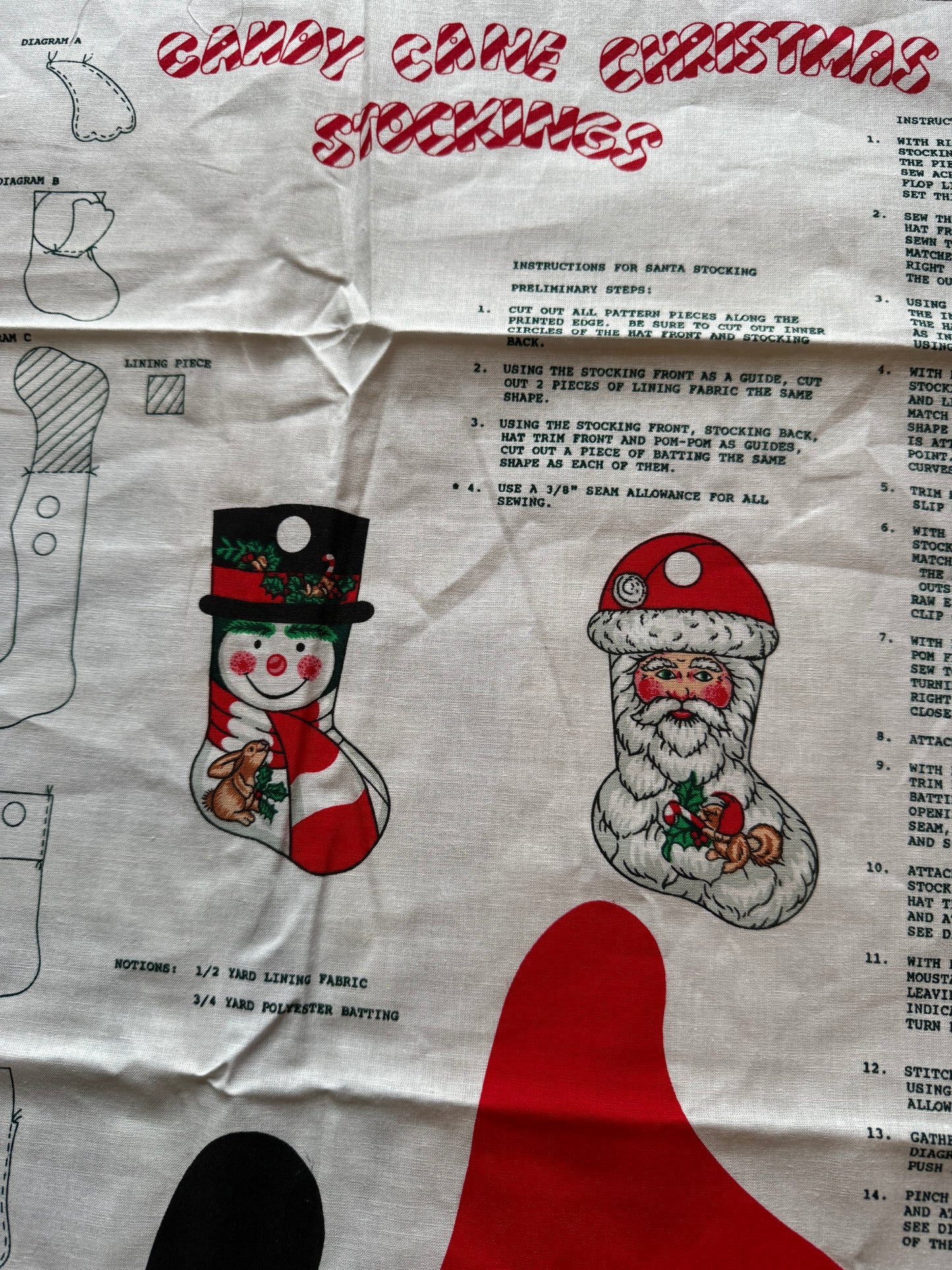 Christmas Vintage Large Snowman and Santa Stockings Panel 100% Lightweight Cotton Price per Yard