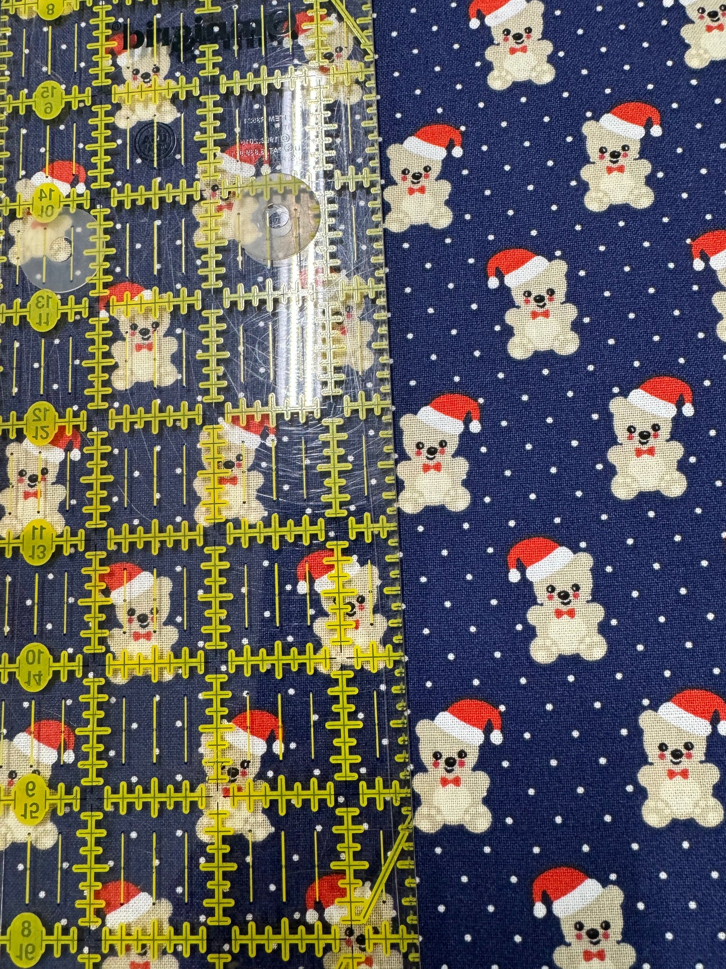 Christmas Teddy Bears on Navy Blue with Dots 100% Cotton