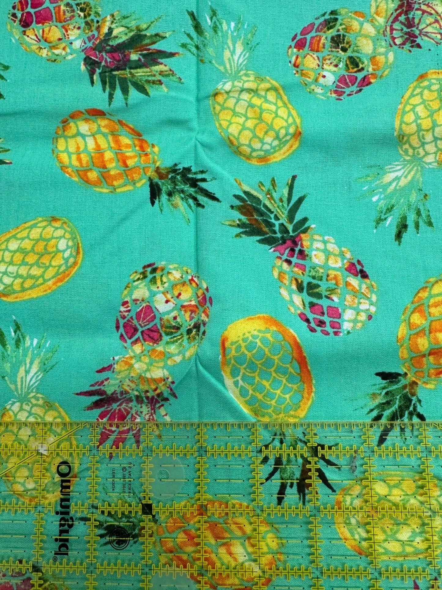 3 Wishes 1 Yard Precut Pineapple on Green 100% Cotton Novelty