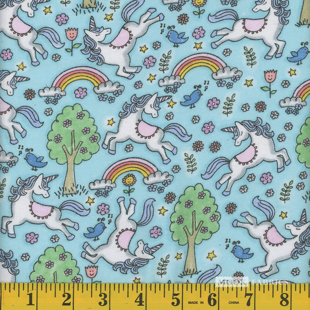 Mook Fabrics Flannel Unicorn Blue Baby 100% Cotton Price per Yard