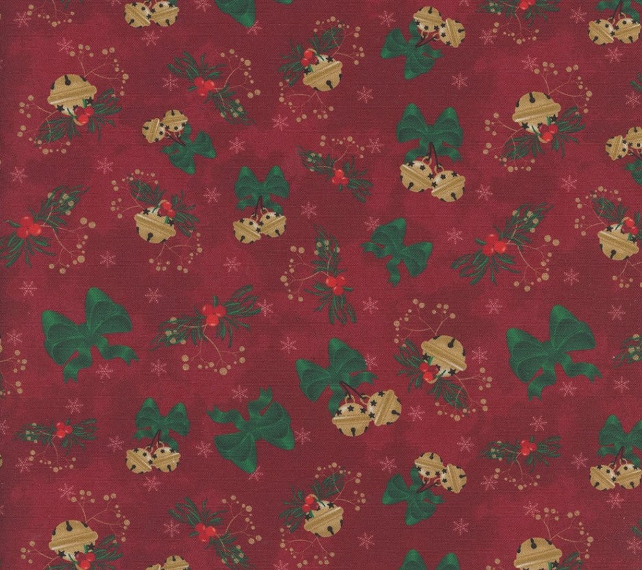 Christmas Jingle Bells on Red 100% Cotton Price per yard