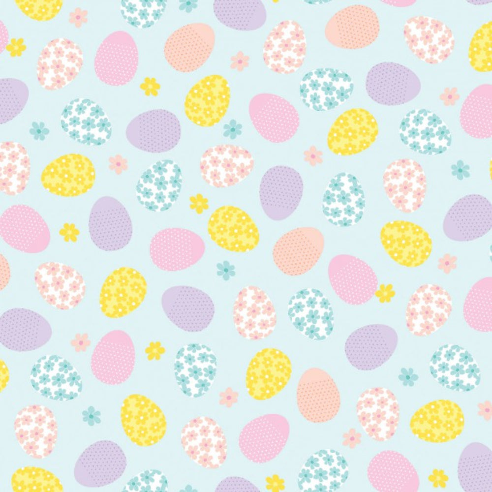 Benartex Easter Love Bunny Patterned Eggs on Blue 100% Cotton Fabric Price per Yard