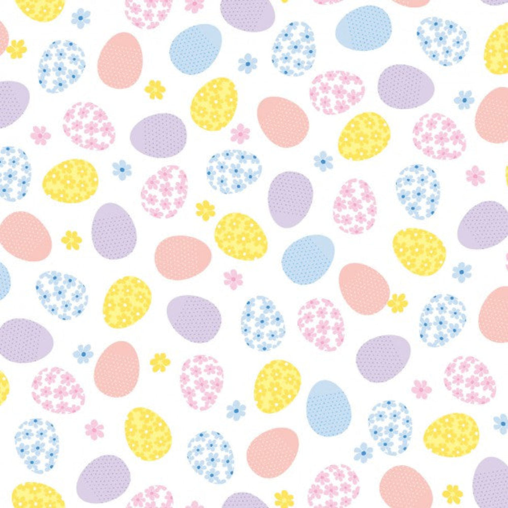 Benartex Easter Love Bunny Patterned Eggs on White 100% Cotton Fabric Price per Yard