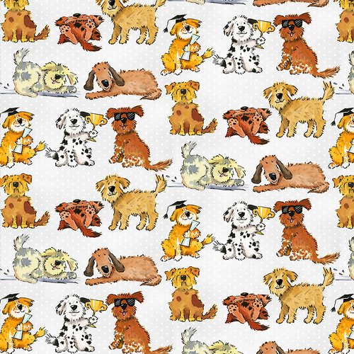 A.E. Nathan Comfy Flannel Dogs on Gray Baby Price per Yard