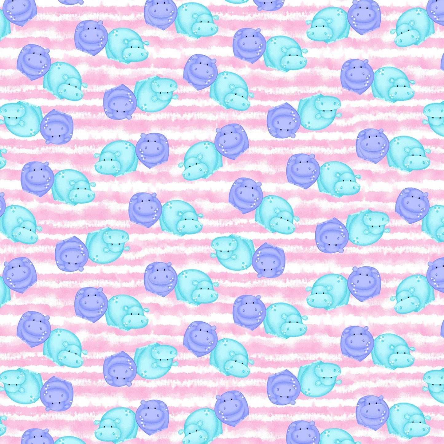 A.E. Nathan Comfy Flannel Hippos on Pink Baby Price per Yard