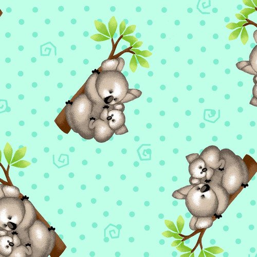 A.E. Nathan Comfy Flannel Koala Bears on Green Baby Price per Yard