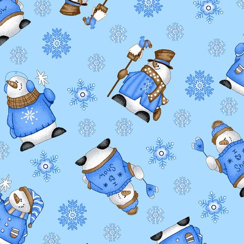 A.E. Nathan Comfy Flannel Snowmen and Snowflakes on Blue Baby Price per Yard