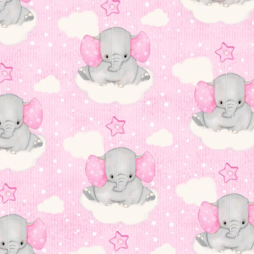 A.E. Nathan Comfy Flannel Floating Elephants on Pink Baby Price per Yard