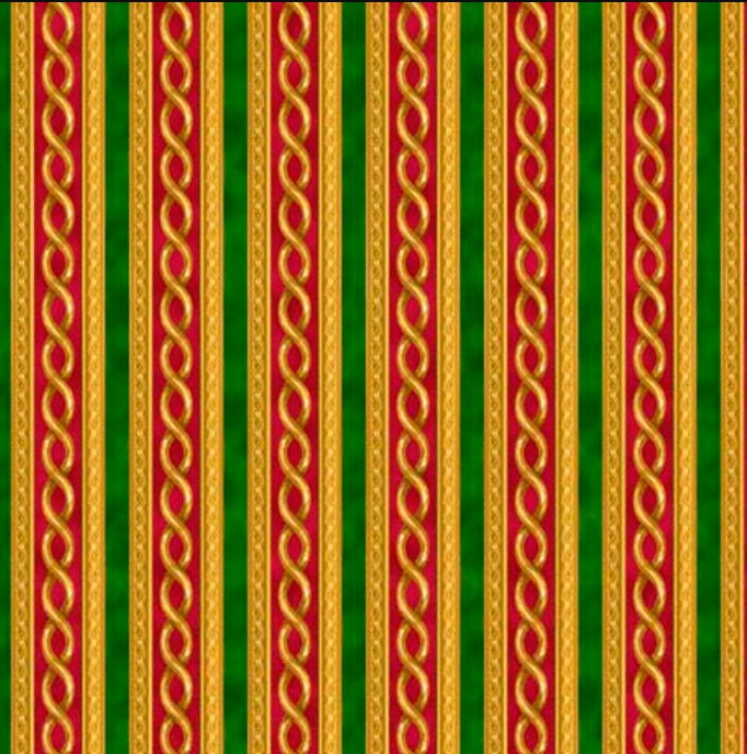 QT Fabrics Christmas Stripes Red Green Gold 100% Cotton Price per Yard