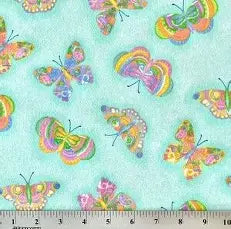 A.E. Nathan Comfy Flannel Butterfly on Aqua Baby Price per Yard