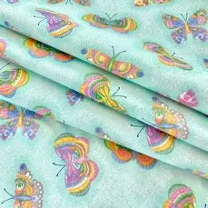A.E. Nathan Comfy Flannel Butterfly on Aqua Baby Price per Yard