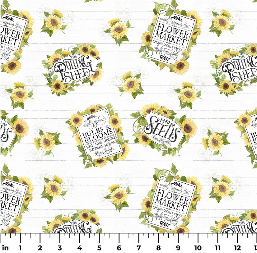 Spring Creative Sunflower Garden Signs 100% Cotton By the Yard Novelty