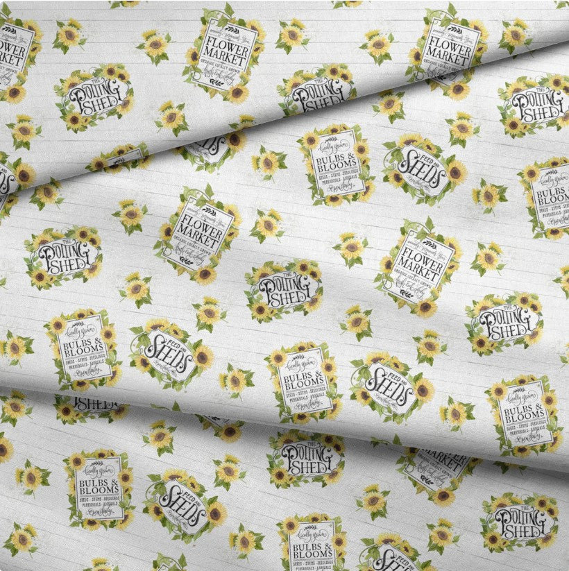 Spring Creative Sunflower Garden Signs 100% Cotton By the Yard Novelty