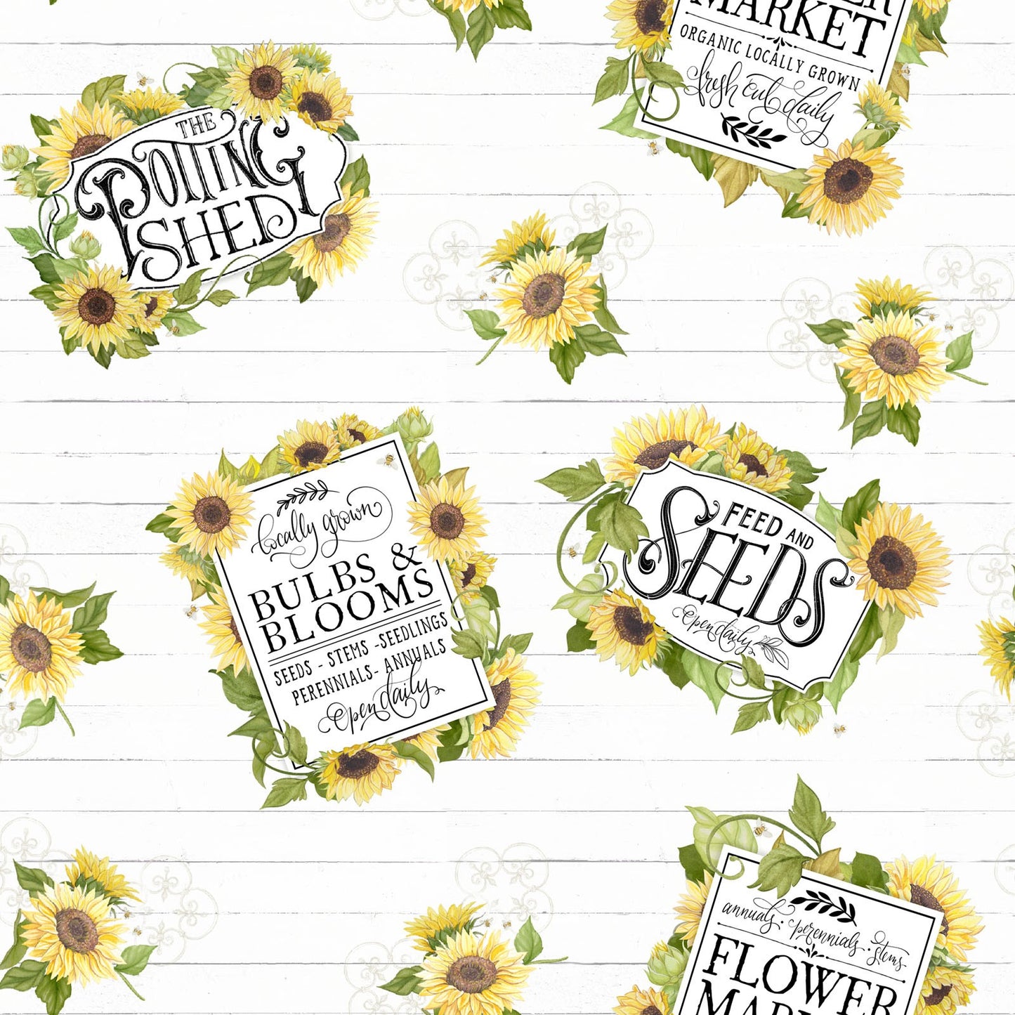 Spring Creative Sunflower Garden Signs 100% Cotton By the Yard Novelty