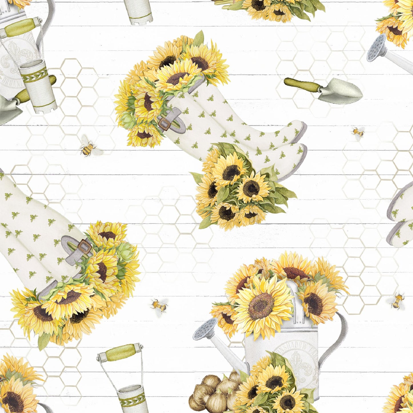 Spring Creative Sunflower Garden Rain Boots 100% Cotton By the Yard Novelty