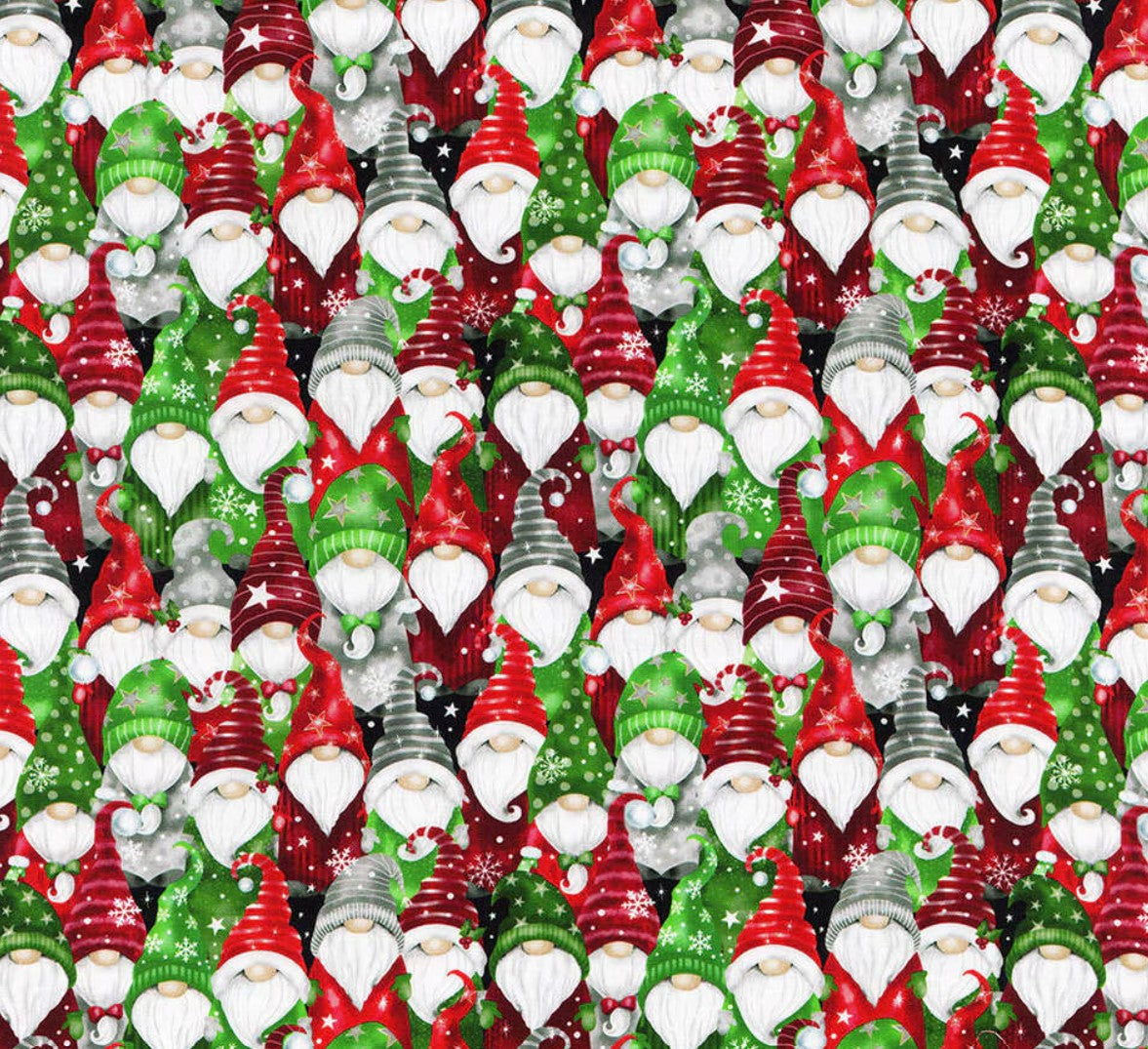 Hi Fashion Christmas Red Green Packed Gnomes 100% Cotton Fabric