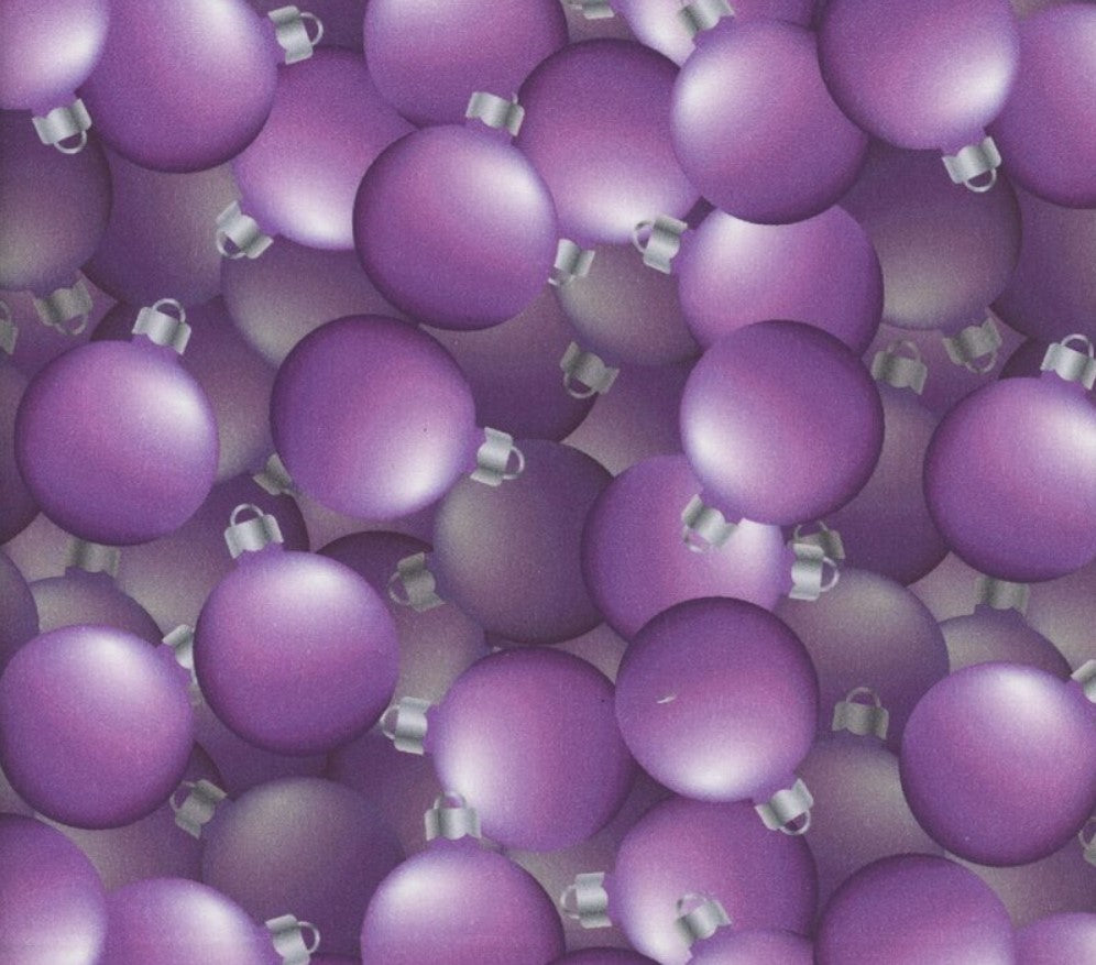 Mook Fabrics Christmas Ornaments Purple 100% Cotton Fabric By the yard