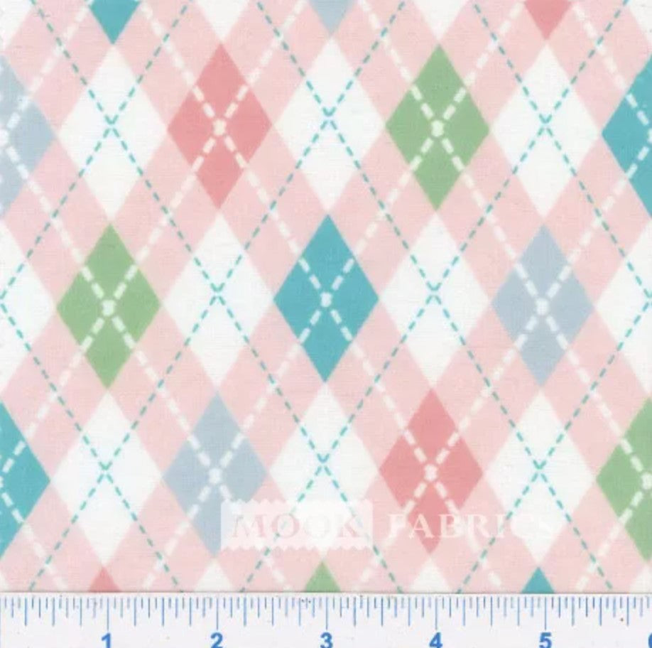 Mook Fabrics Flannel Plaid Coral Diagonal Plaid Baby 100% Cotton Price per Yard