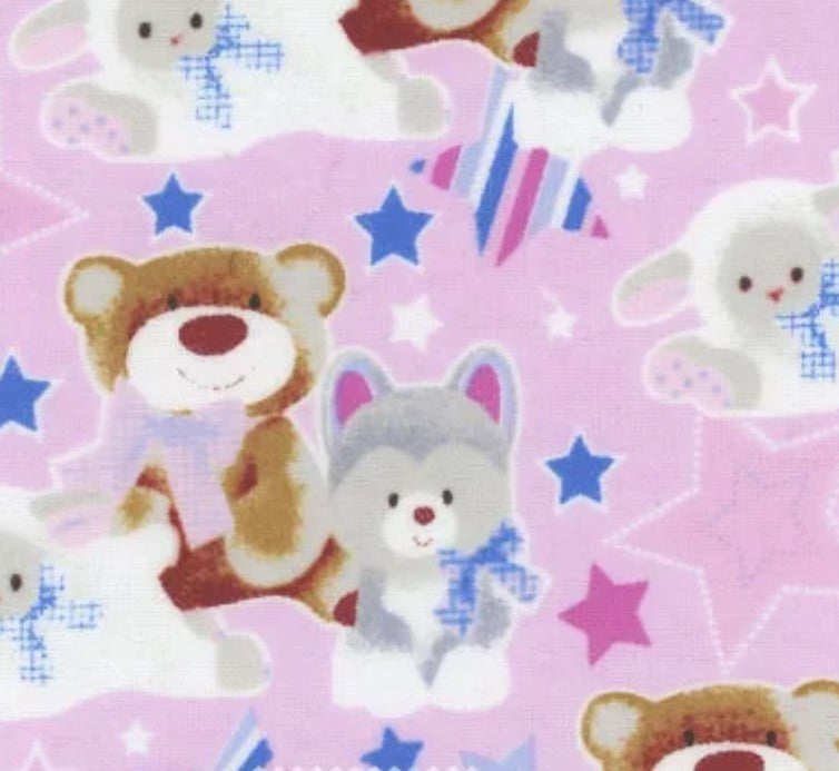 Mook Fabrics Flannel Fox Sheep Bear Pink Baby 100% Cotton Price per Yard