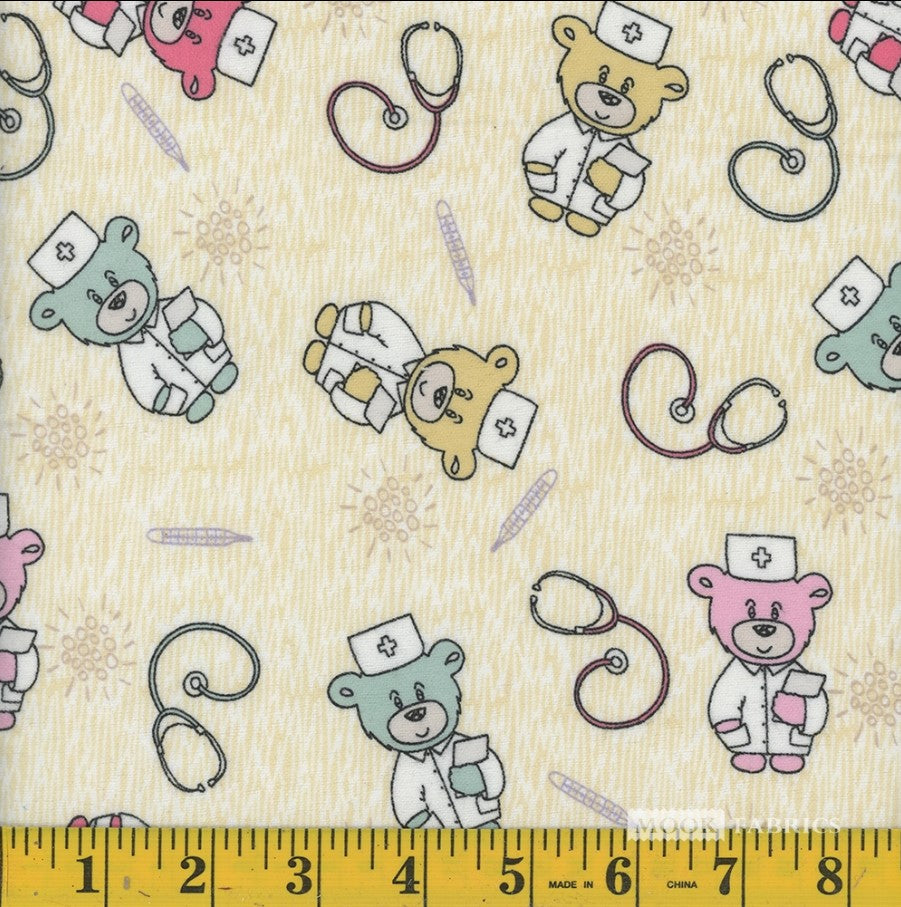 Mook Fabrics Flannel Doctor Teddy Tan Baby 100% Cotton Price per Yard