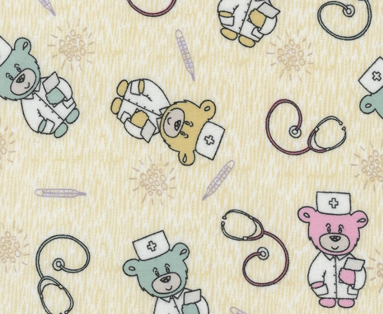 Mook Fabrics Flannel Doctor Teddy Tan Baby 100% Cotton Price per Yard