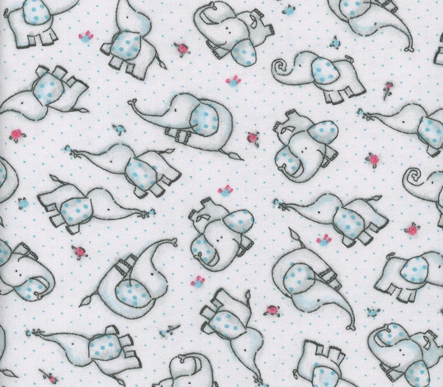 Mook Fabrics Flannel Elephant Dotted Rose Mint Green Baby 100% Cotton Price per Yard