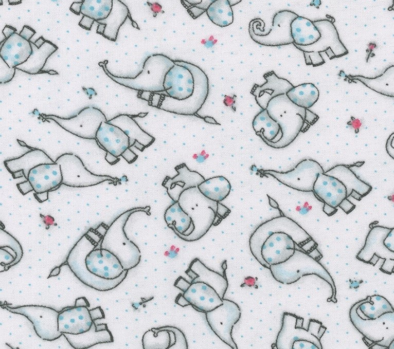 Mook Fabrics Flannel Elephant Dotted Rose Mint Green Baby 100% Cotton Price per Yard