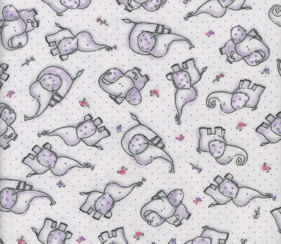 Mook Fabrics Flannel Elephant Dotted Rose Purple Baby 100% Cotton Price per Yard