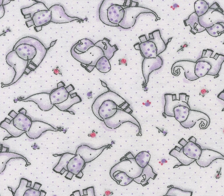 Mook Fabrics Flannel Elephant Dotted Rose Purple Baby 100% Cotton Price per Yard