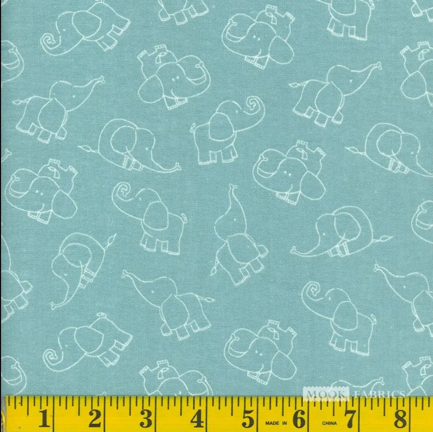 Mook Fabrics Flannel Elephant Playing Green Baby 100% Cotton Price per Yard