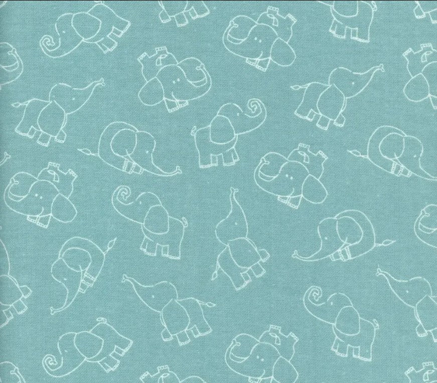 Mook Fabrics Flannel Elephant Playing Green Baby 100% Cotton Price per Yard