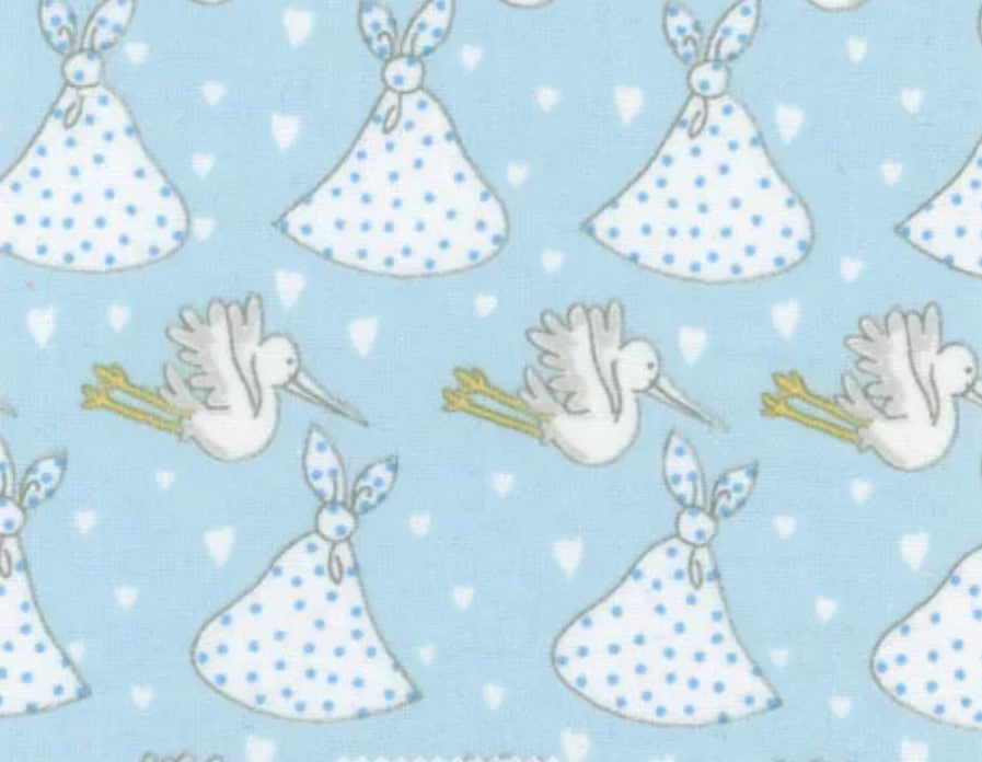 Mook Fabrics Flannel Storks Blue Baby 100% Cotton Price per Yard