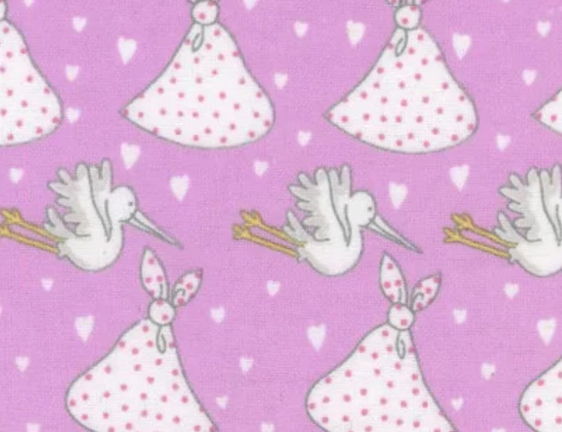 Mook Fabrics Flannel Storks Pink Baby 100% Cotton Price per Yard
