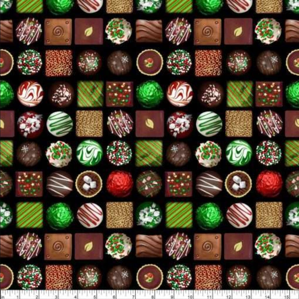 Benartex Christmas Confections On Black 100% Cotton Fabric Price per Yard