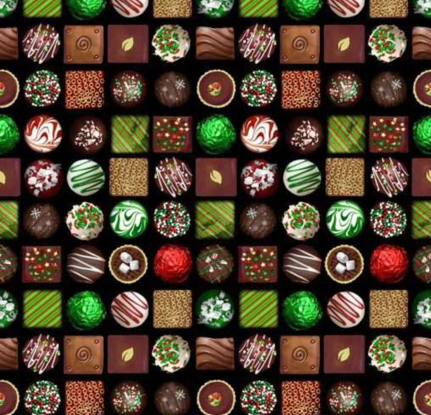 Benartex Christmas Confections On Black 100% Cotton Fabric Price per Yard