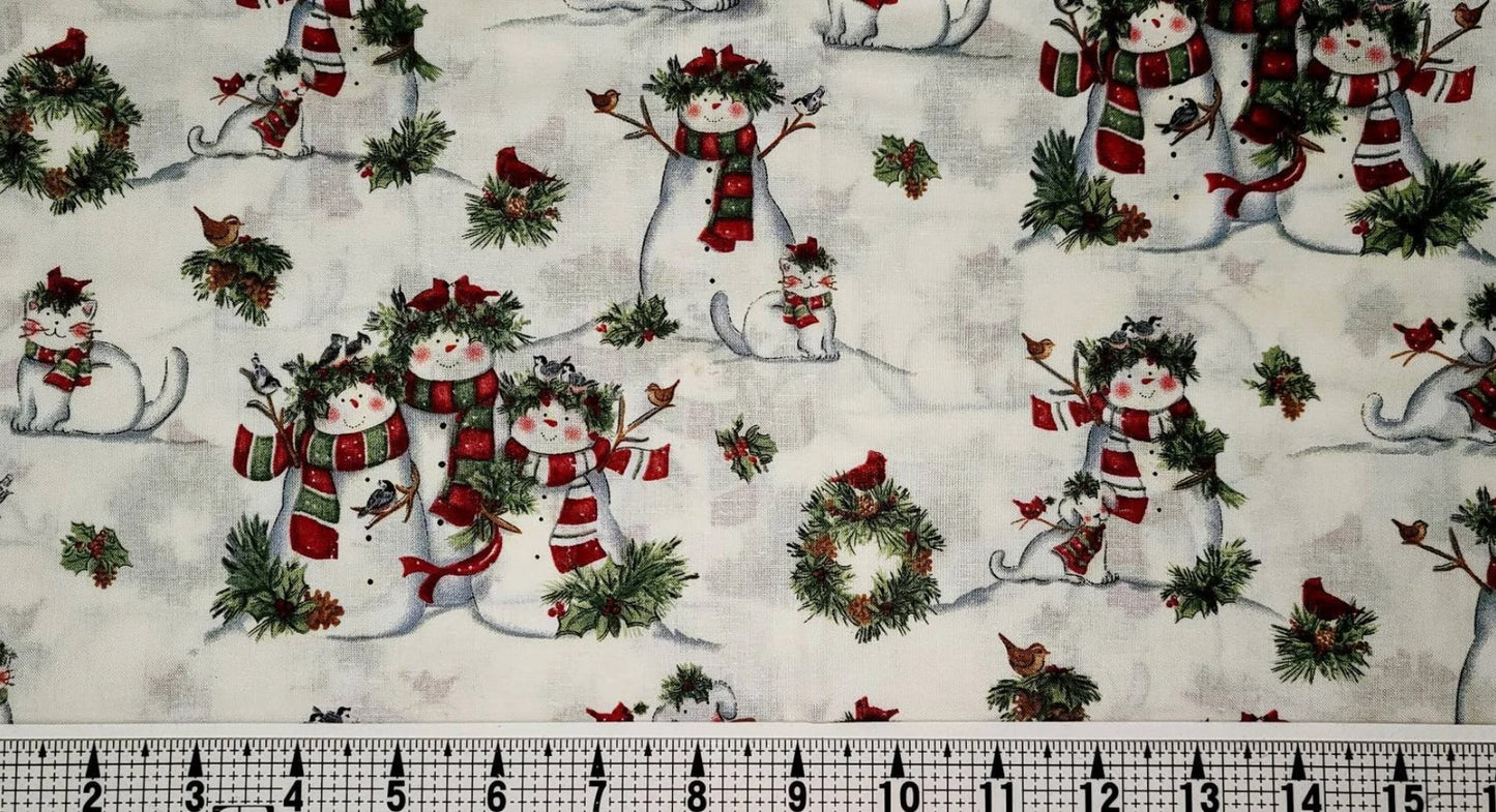 Springs Creative Christmas Snow Family Dog Cat 100% Cotton By the yard