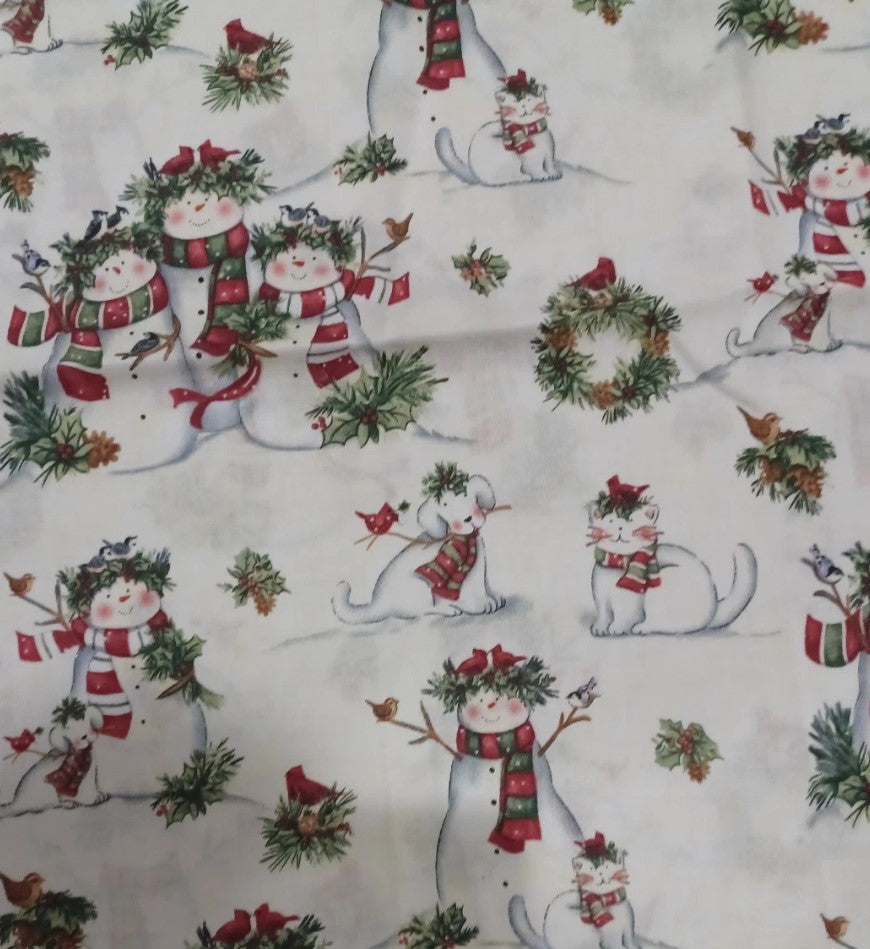 Springs Creative Christmas Snow Family Dog Cat 100% Cotton By the yard