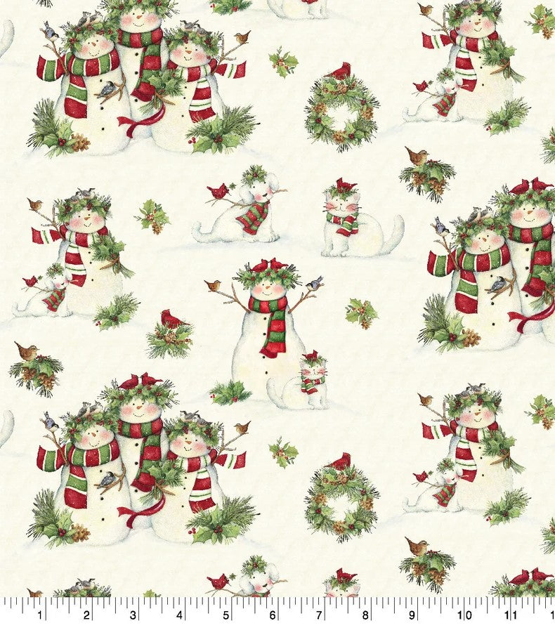 Springs Creative Christmas Snow Family Dog Cat 100% Cotton By the yard