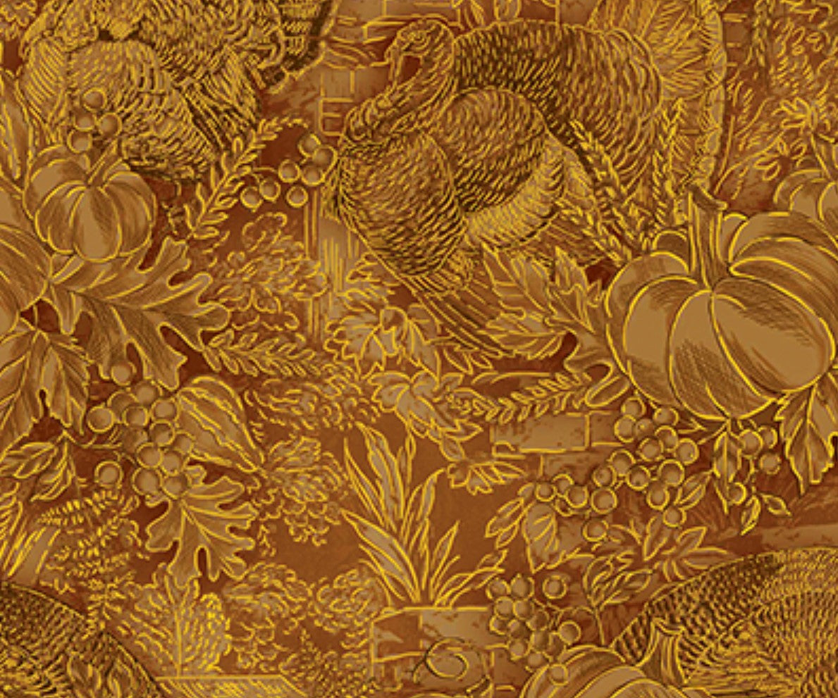 Benartex Thanksgiving Harvest Turkeys Toile Pumpkin