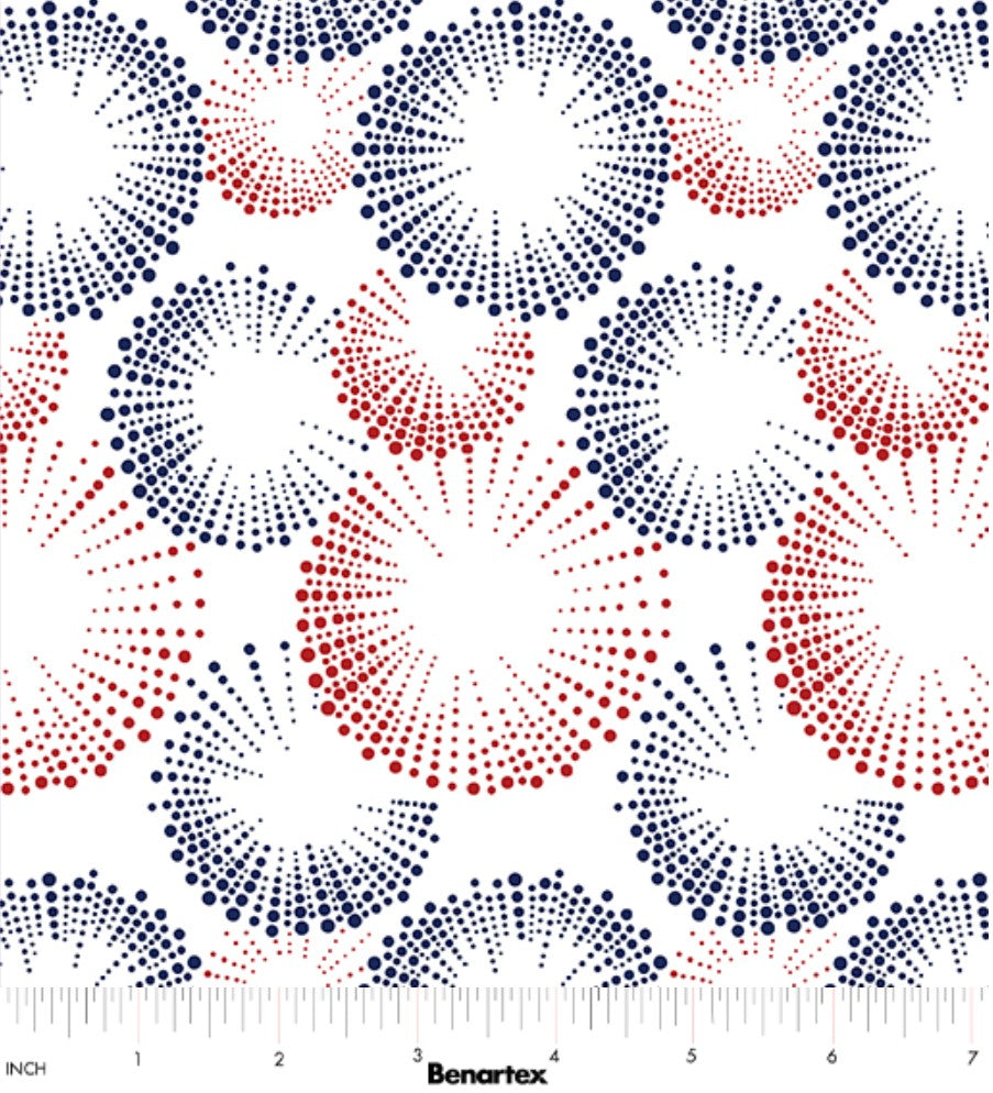 Benartex Patriotic Starburst Fireworks Dots on White