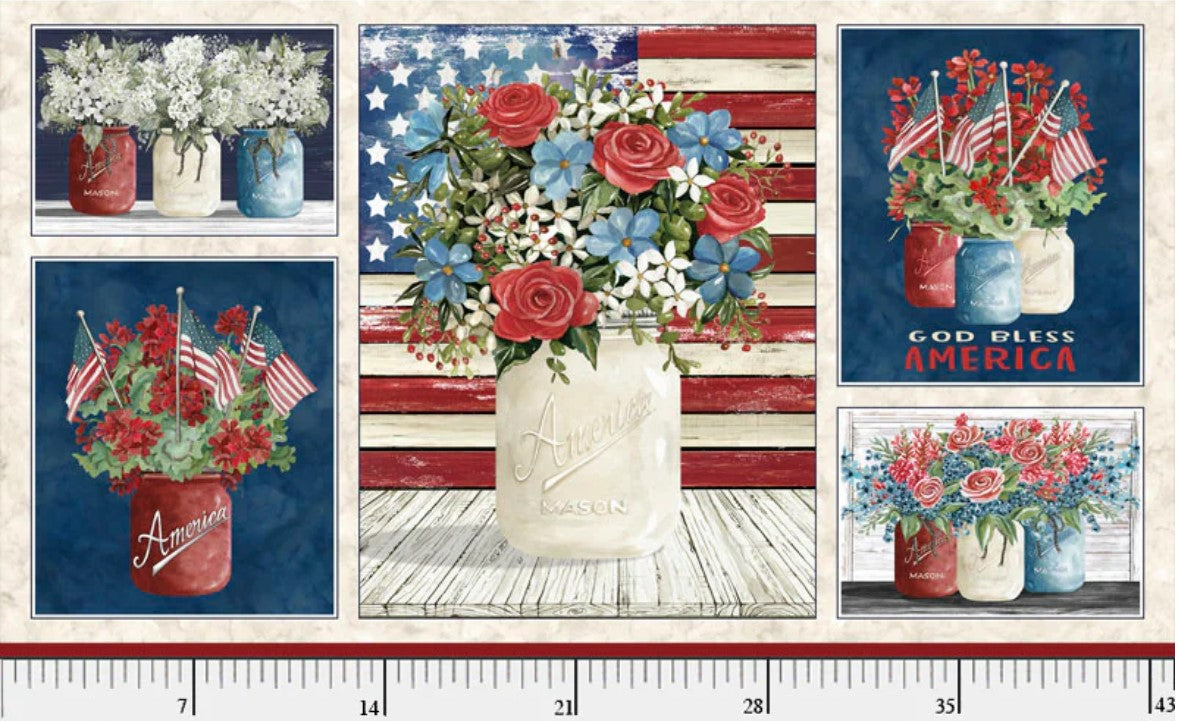 P & B Textiles Farmhouse Americana Patriotic Bouquet Panel