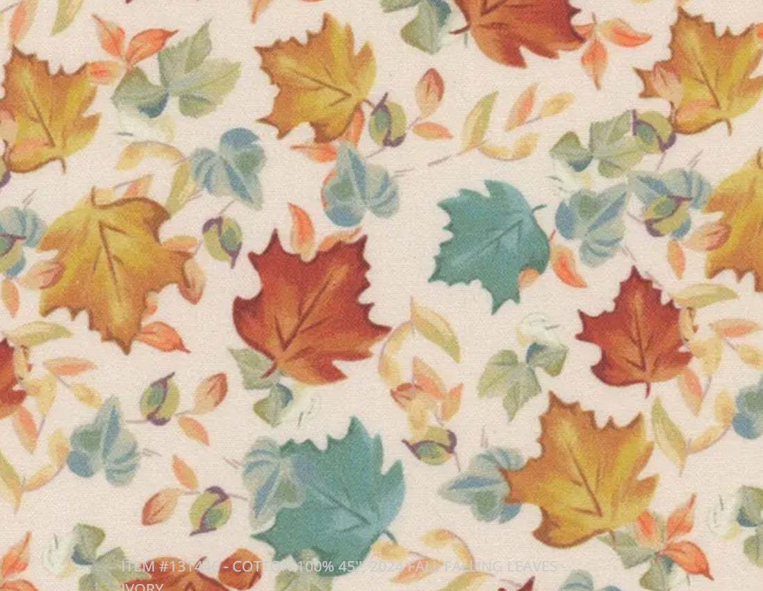 Mook Fabrics Thanksgiving Fall Leaves on Cream 100% Cotton Fabric By the yard