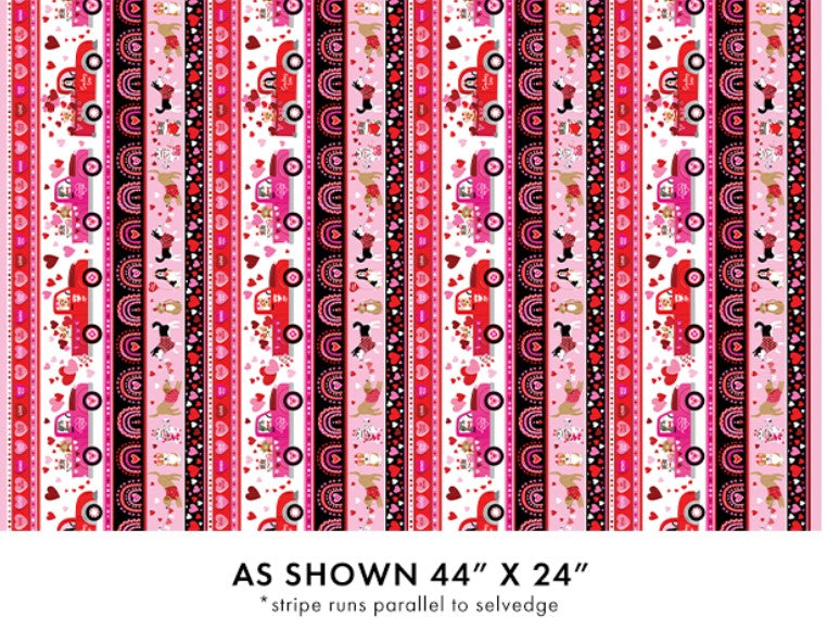 Benartex Valentine Love You Stripe Dogs Multi 100% Cotton Price per Yard