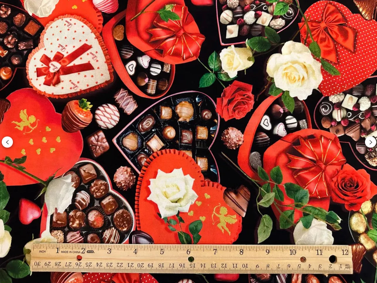 Benartex Valentine Candy Heart Box 100% Cotton Price per Yard