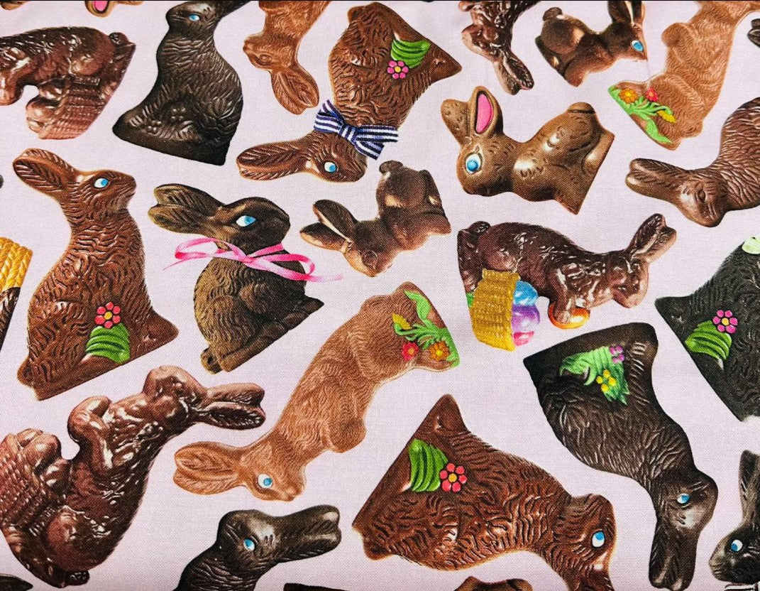 Timeless Treasures Easter Chocolate Bunnies Pink 100% Cotton