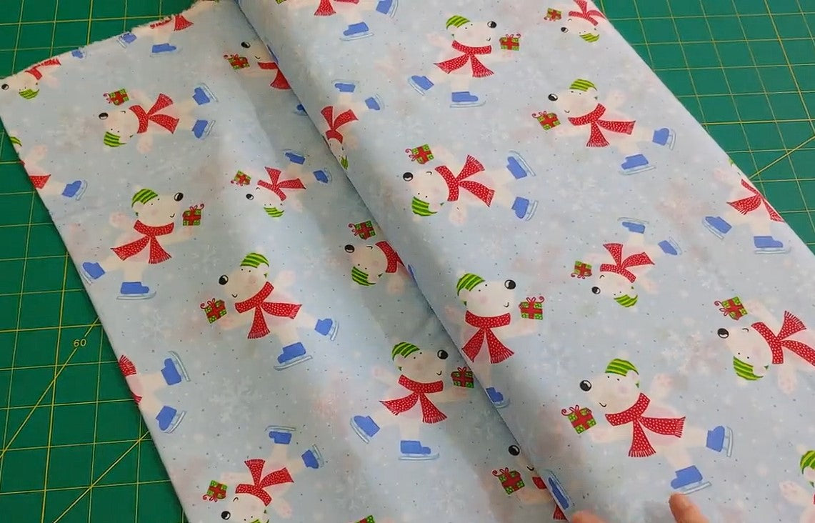 Foust Textiles Tis the Season Skating Polar Bears on Blue 100% Cotton Price per Yard