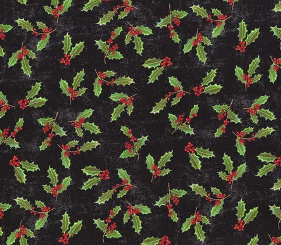 Windham Fabrics Christmas Touch of Splendor Holly Black 100% Cotton Price per Yard