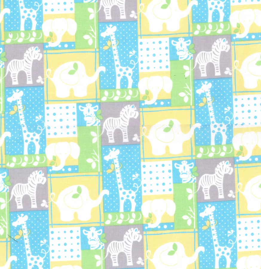 Fabric Traditions Jungle Patch on Blue Baby Prints 100% Cotton Baby Price Per Yard